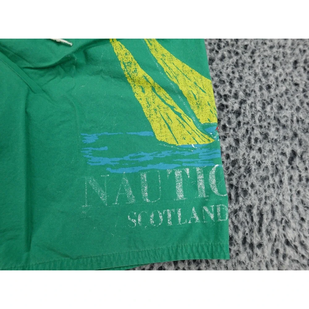 Nautica Swim Trunks‎ Mens Medium Green Vintage 1991 Sailing Graphic Shorts
